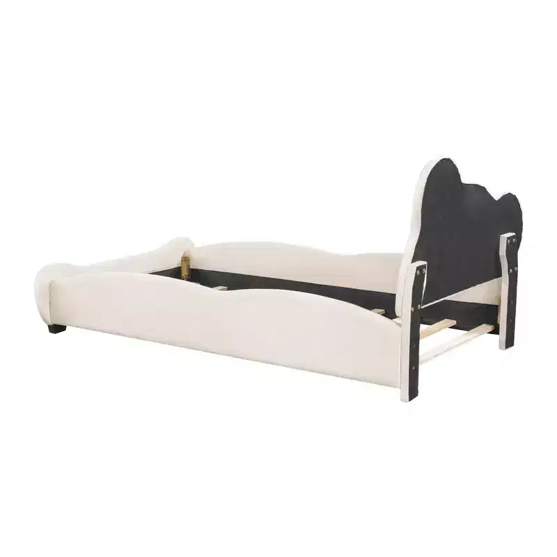Letto a piattaforma imbottito in velluto Twin/Full/Queen Size con testiera a forma di orso e tasca portaoggetti a fondo letto 4W - ModernLuxe