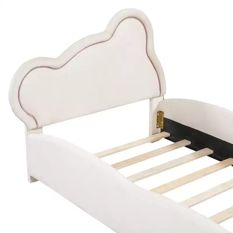 Letto a piattaforma imbottito in velluto Twin/Full/Queen Size con testiera a forma di orso e tasca portaoggetti a fondo letto 4W - ModernLuxe