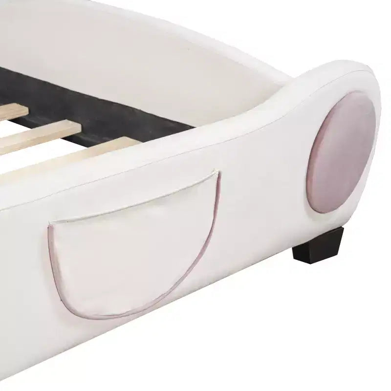 Letto a piattaforma imbottito in velluto Twin/Full/Queen Size con testiera a forma di orso e tasca portaoggetti a fondo letto 4W - ModernLuxe