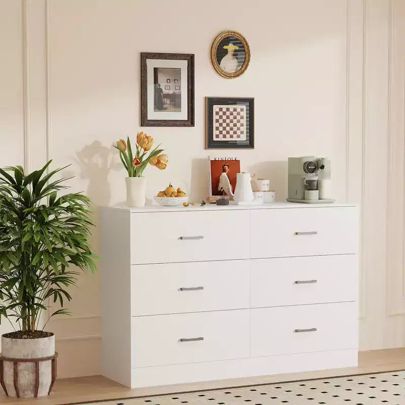 Comò alto a 6 cassetti per camera da letto in MDF con finitura antigraffio, bianco