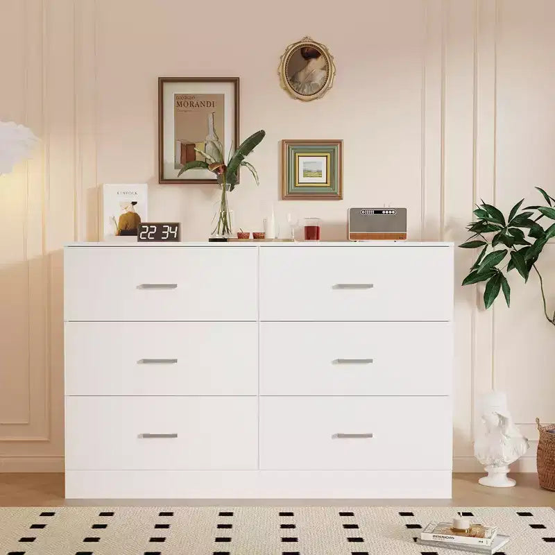 Comò alto a 6 cassetti per camera da letto in MDF con finitura antigraffio, bianco