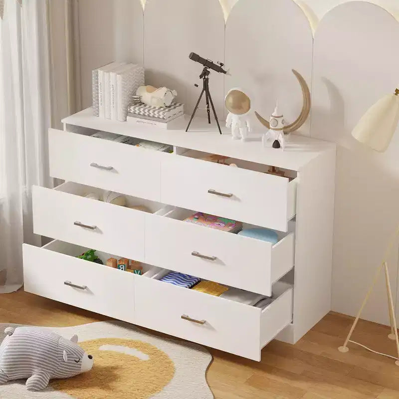 Comò alto a 6 cassetti per camera da letto in MDF con finitura antigraffio, bianco