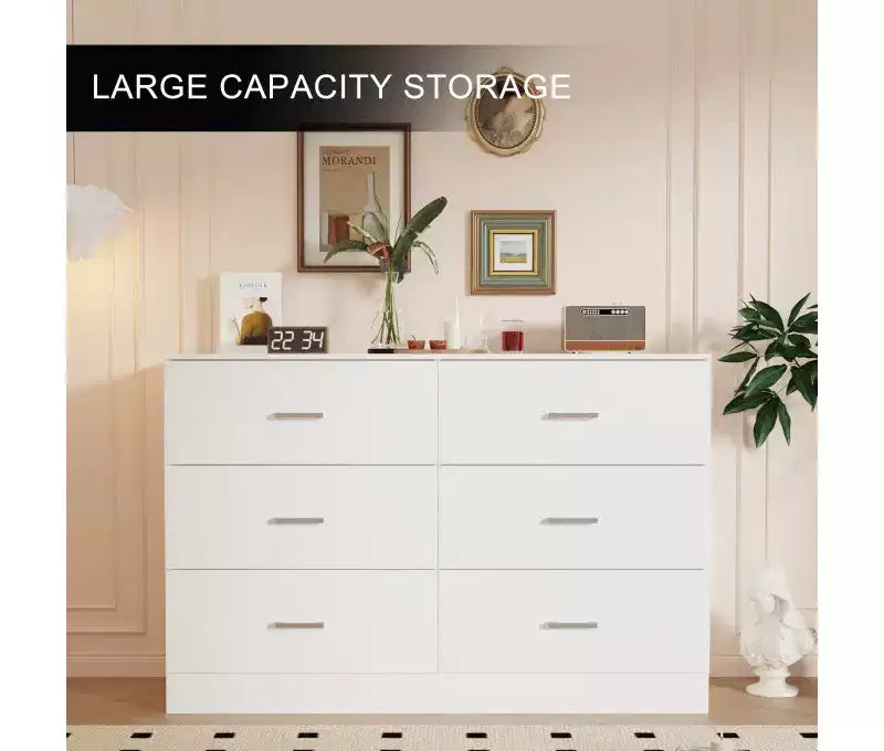 Comò alto a 6 cassetti per camera da letto in MDF con finitura antigraffio, bianco