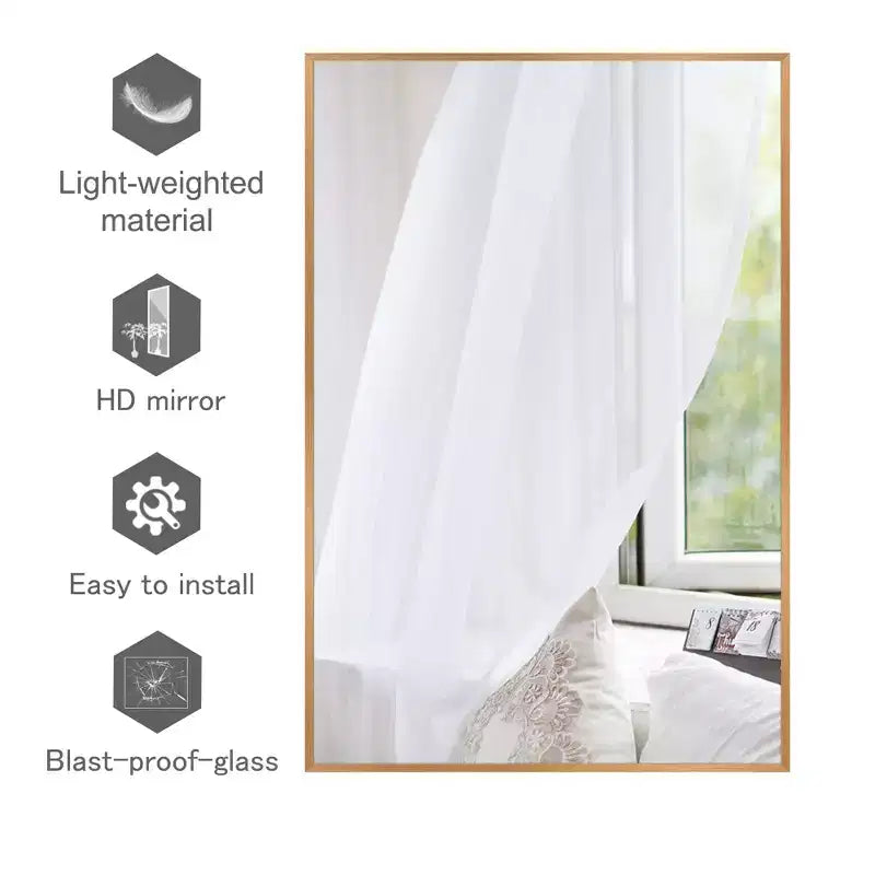 Dovelina Specchio Moderno Rettangolare da Parete Nero con Bordo Sottile in Alluminio Decorativo