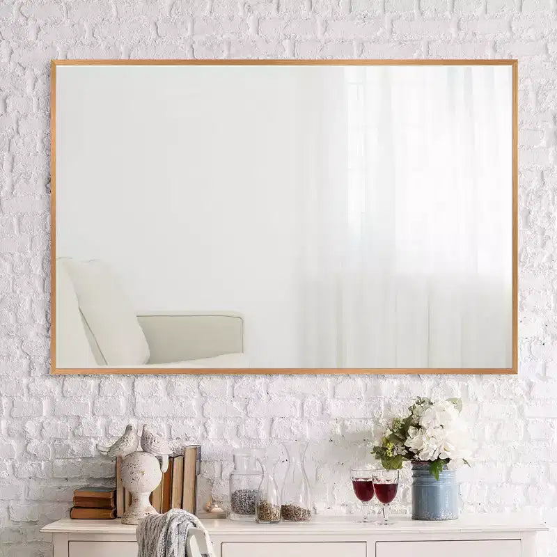 Dovelina Specchio Moderno Rettangolare da Parete Nero con Bordo Sottile in Alluminio Decorativo