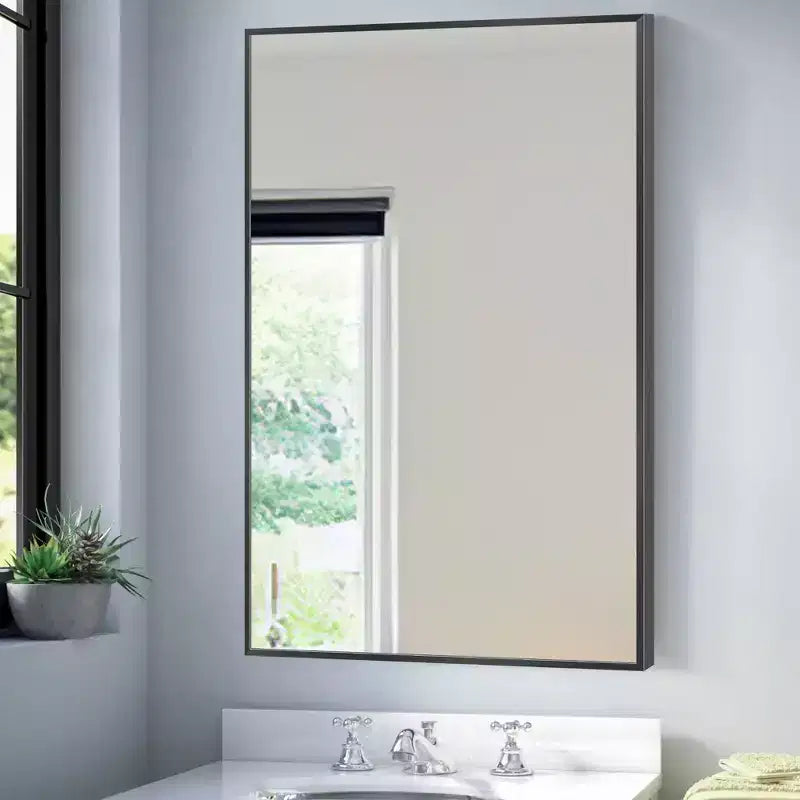 Dovelina Specchio Moderno Rettangolare da Parete Nero con Bordo Sottile in Alluminio Decorativo