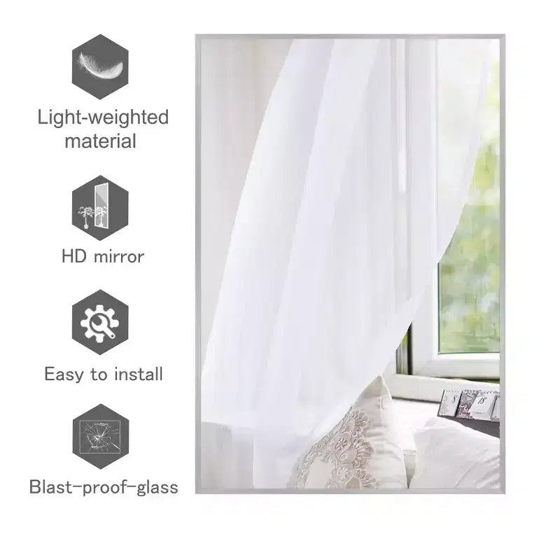 Dovelina Specchio Moderno Rettangolare da Parete Nero con Bordo Sottile in Alluminio Decorativo