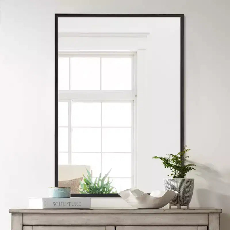 Dovelina Specchio Moderno Rettangolare da Parete Nero con Bordo Sottile in Alluminio Decorativo