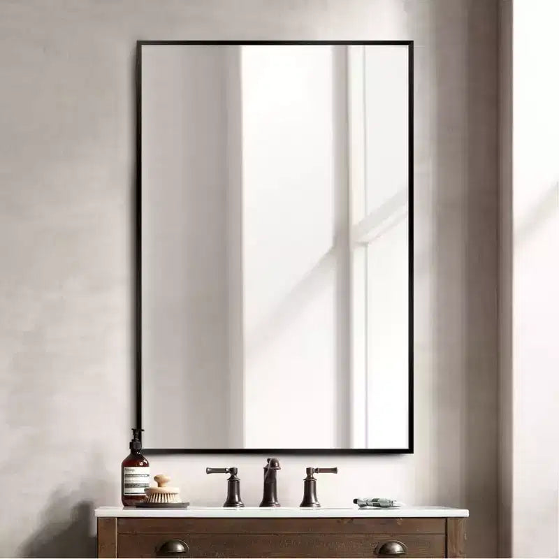 Dovelina Specchio Moderno Rettangolare da Parete Nero con Bordo Sottile in Alluminio Decorativo