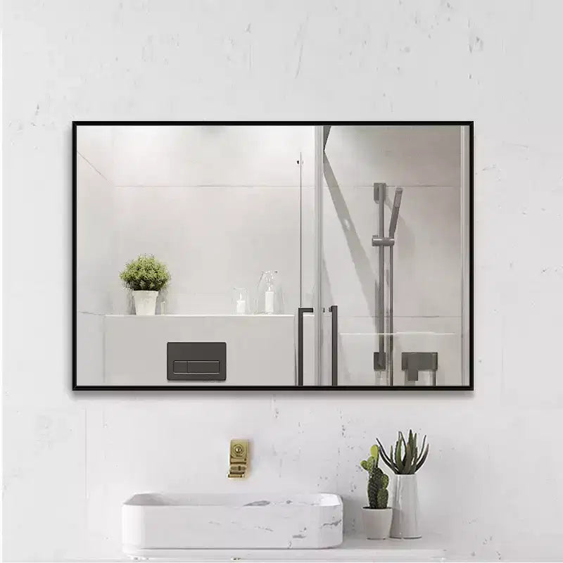 Dovelina Specchio Moderno Rettangolare da Parete Nero con Bordo Sottile in Alluminio Decorativo