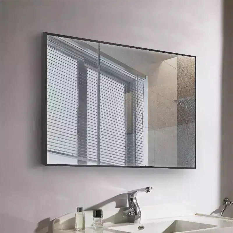 Dovelina Specchio Moderno Rettangolare da Parete Nero con Bordo Sottile in Alluminio Decorativo
