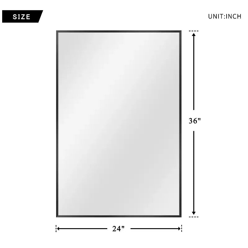 Dovelina Specchio Moderno Rettangolare da Parete Nero con Bordo Sottile in Alluminio Decorativo
