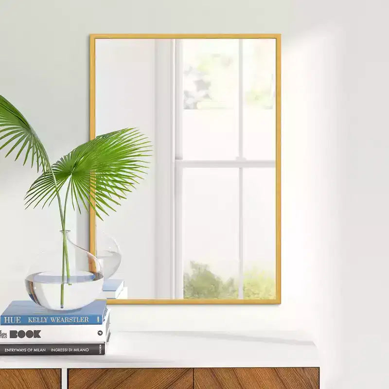 Dovelina Specchio Moderno Rettangolare da Parete Nero con Bordo Sottile in Alluminio Decorativo