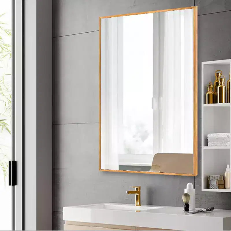 Dovelina Specchio Moderno Rettangolare da Parete Nero con Bordo Sottile in Alluminio Decorativo