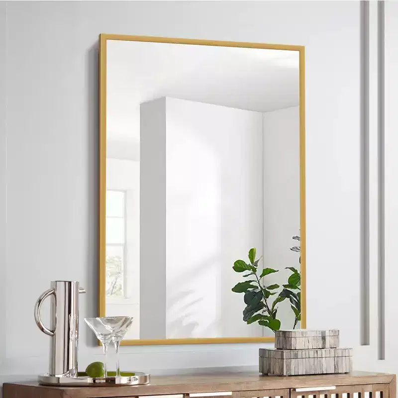 Dovelina Specchio Moderno Rettangolare da Parete Nero con Bordo Sottile in Alluminio Decorativo