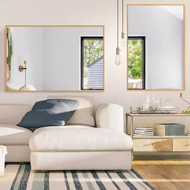 Dovelina Specchio Moderno Rettangolare da Parete Nero con Bordo Sottile in Alluminio Decorativo