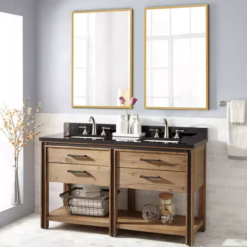 Dovelina Specchio Moderno Rettangolare da Parete Nero con Bordo Sottile in Alluminio Decorativo