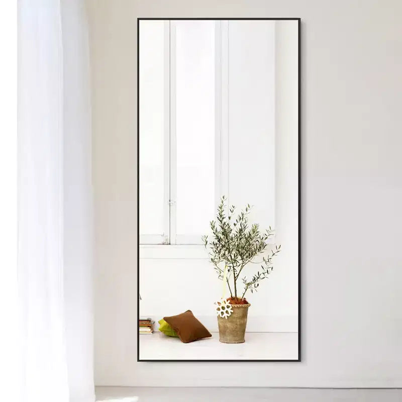 Dovelina Specchio Moderno Rettangolare da Parete Nero con Bordo Sottile in Alluminio Decorativo