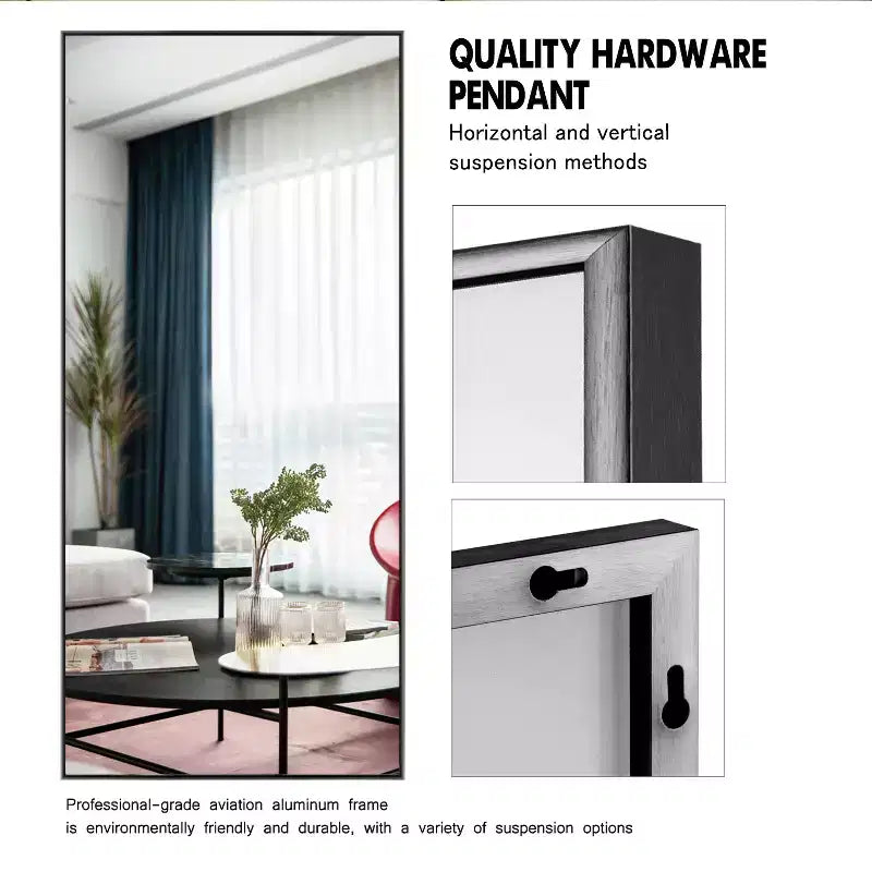 Dovelina Specchio Moderno Rettangolare da Parete Nero con Bordo Sottile in Alluminio Decorativo