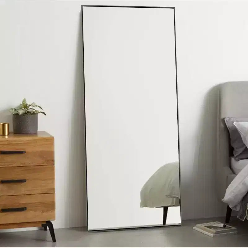 Dovelina Specchio Moderno Rettangolare da Parete Nero con Bordo Sottile in Alluminio Decorativo