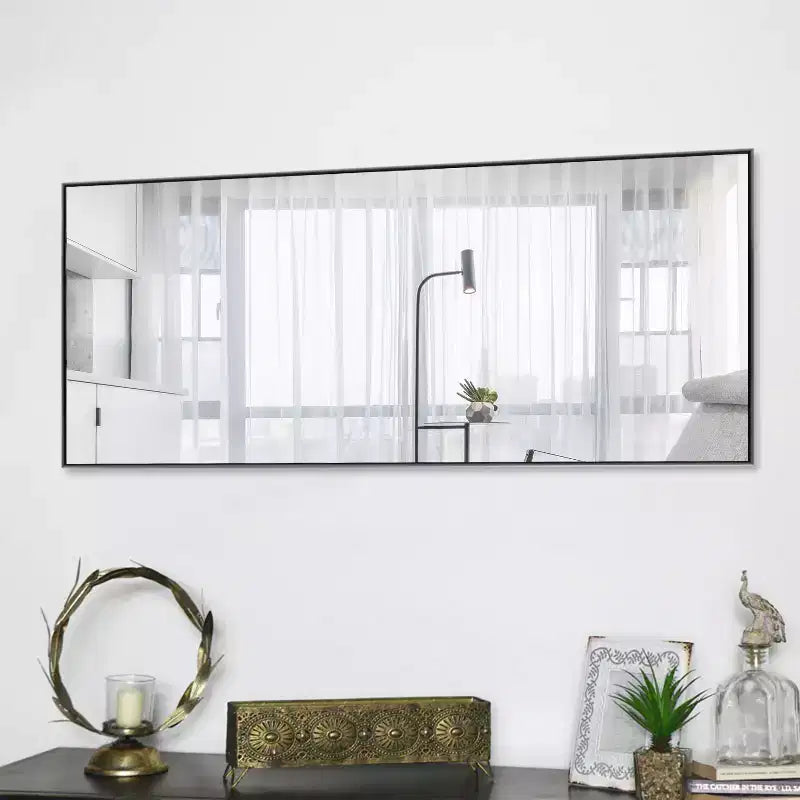 Dovelina Specchio Moderno Rettangolare da Parete Nero con Bordo Sottile in Alluminio Decorativo