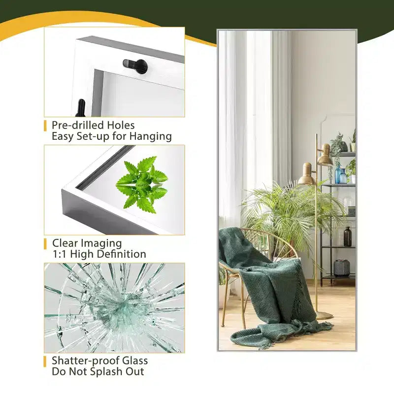 Dovelina Specchio Moderno Rettangolare da Parete Nero con Bordo Sottile in Alluminio Decorativo