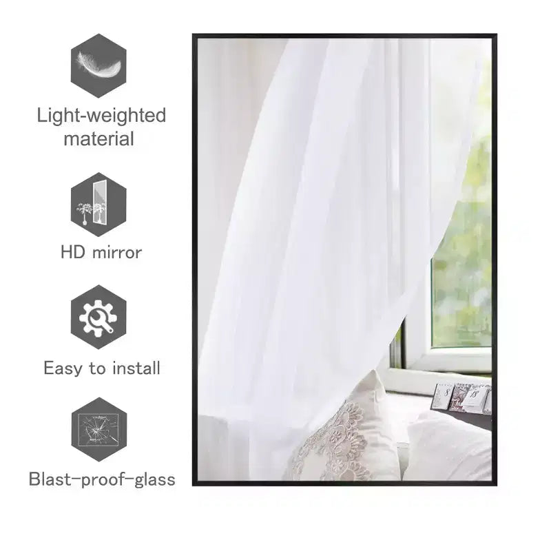 Dovelina Specchio Moderno Rettangolare da Parete Nero con Bordo Sottile in Alluminio Decorativo
