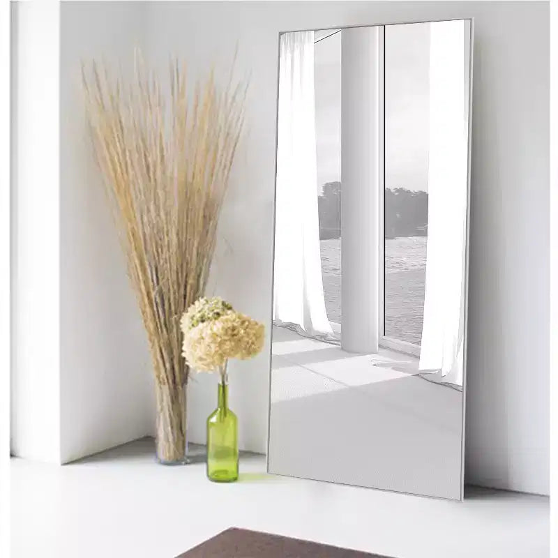 Dovelina Specchio Moderno Rettangolare da Parete Nero con Bordo Sottile in Alluminio Decorativo