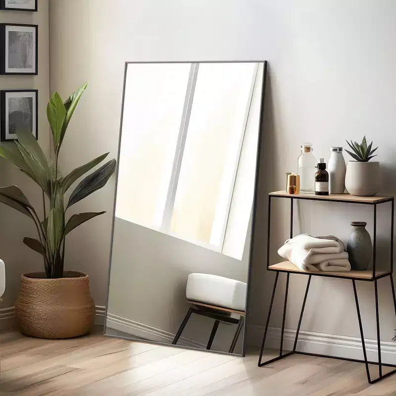 Dovelina Specchio Moderno Rettangolare da Parete Nero con Bordo Sottile in Alluminio Decorativo