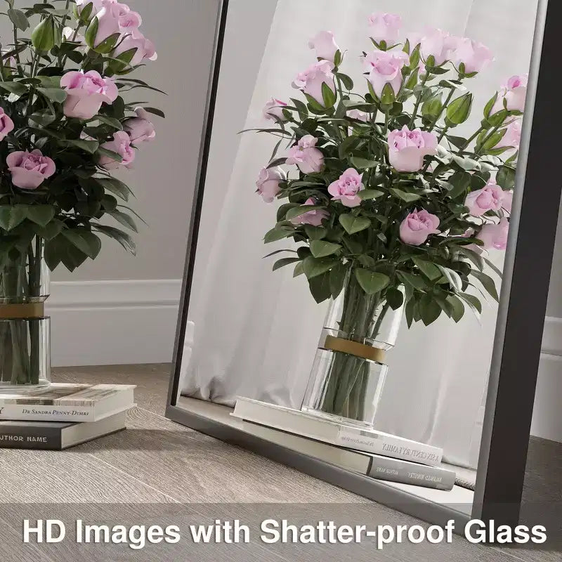 Dovelina Specchio Moderno Rettangolare da Parete Nero con Bordo Sottile in Alluminio Decorativo