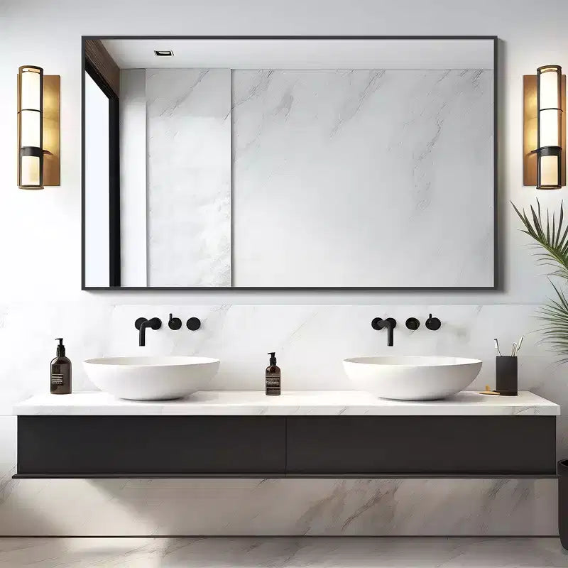Dovelina Specchio Moderno Rettangolare da Parete Nero con Bordo Sottile in Alluminio Decorativo