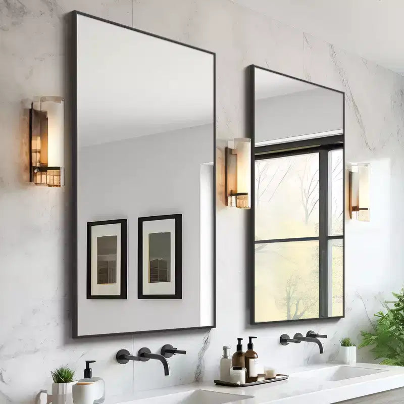 Dovelina Specchio Moderno Rettangolare da Parete Nero con Bordo Sottile in Alluminio Decorativo
