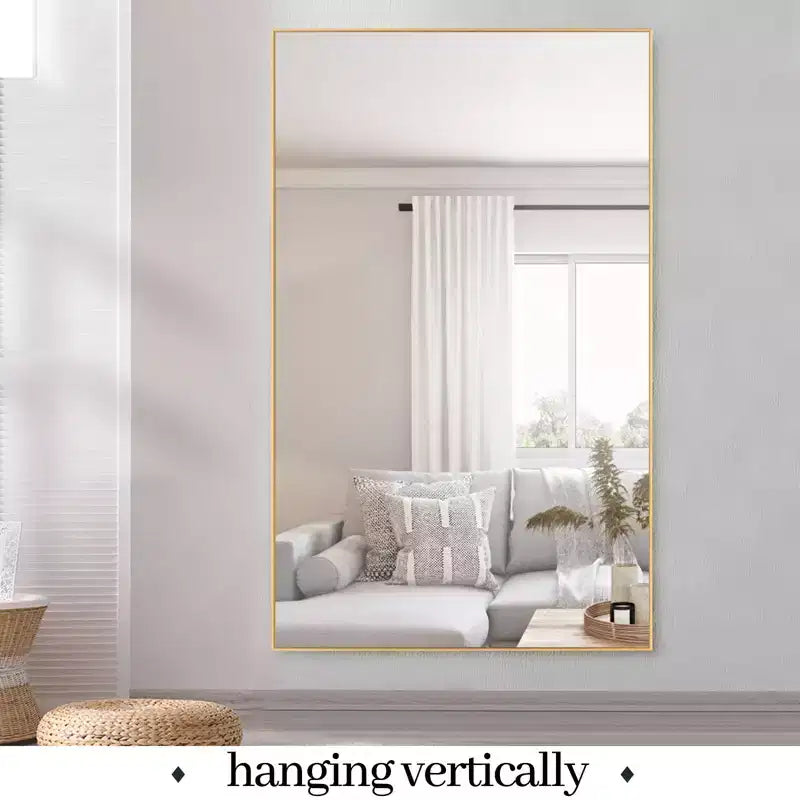 Dovelina Specchio Moderno Rettangolare da Parete Nero con Bordo Sottile in Alluminio Decorativo