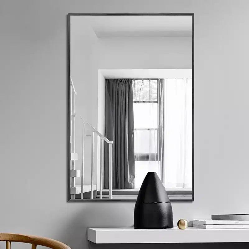 Dovelina Specchio Moderno Rettangolare da Parete Nero con Bordo Sottile in Alluminio Decorativo