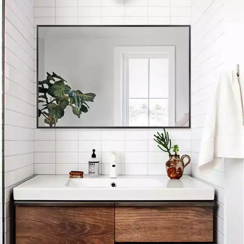 Dovelina Specchio Moderno Rettangolare da Parete Nero con Bordo Sottile in Alluminio Decorativo