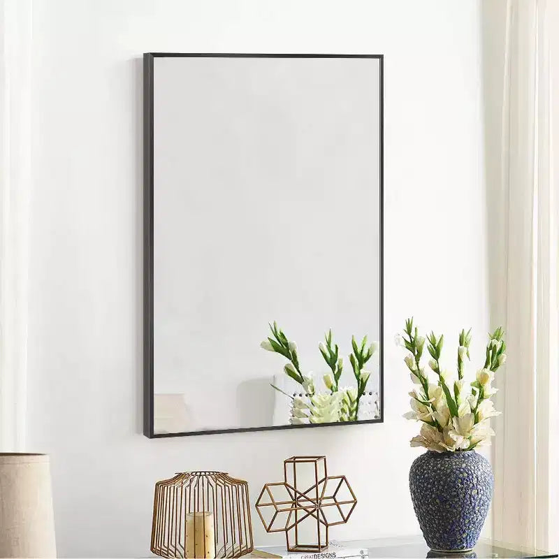 Dovelina Specchio Moderno Rettangolare da Parete Nero con Bordo Sottile in Alluminio Decorativo