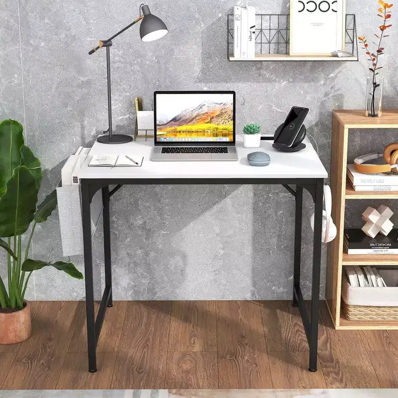 Costway Scrivania da sala riunioni da 32" Set da 2/4/6 con stazione di ricarica e gancio per cuffie Struttura in metallo Bianco