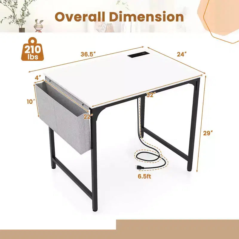 Costway Scrivania da sala riunioni da 32" Set da 2/4/6 con stazione di ricarica e gancio per cuffie Struttura in metallo Bianco
