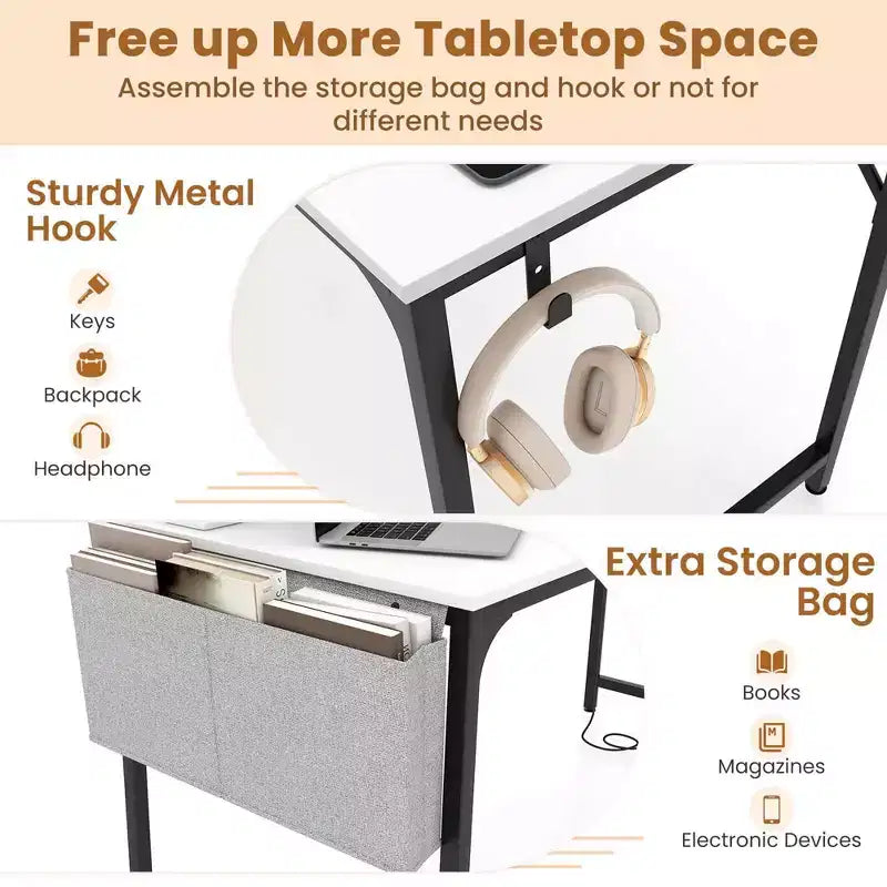Costway Scrivania da sala riunioni da 32" Set da 2/4/6 con stazione di ricarica e gancio per cuffie Struttura in metallo Bianco