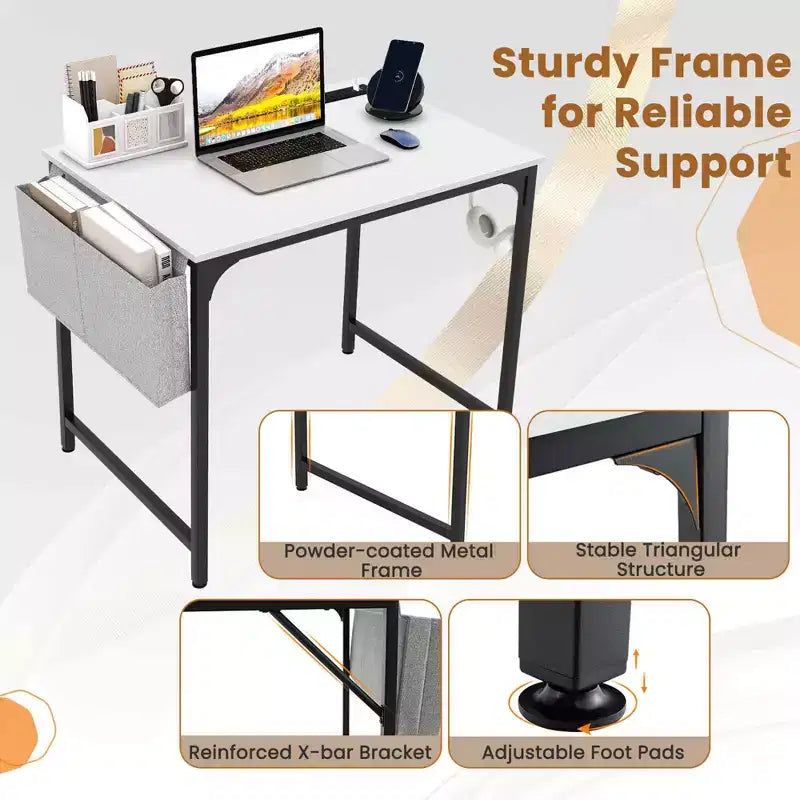Costway Scrivania da sala riunioni da 32" Set da 2/4/6 con stazione di ricarica e gancio per cuffie Struttura in metallo Bianco