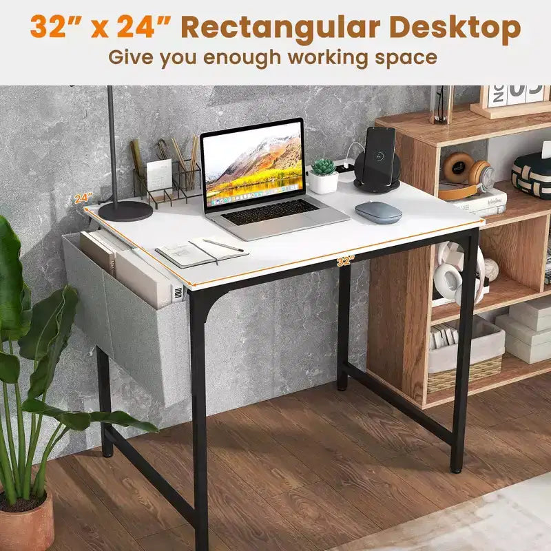 Costway Scrivania da sala riunioni da 32" Set da 2/4/6 con stazione di ricarica e gancio per cuffie Struttura in metallo Bianco