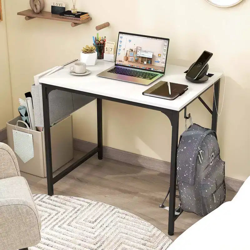 Costway Scrivania da sala riunioni da 32" Set da 2/4/6 con stazione di ricarica e gancio per cuffie Struttura in metallo Bianco