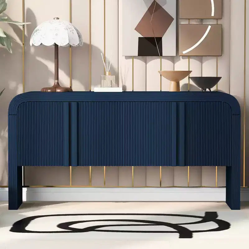 Credenza a righe da 63 pollici con 4 ante, armadio contenitore con ripiani regolabili 4L - ModernLuxe
