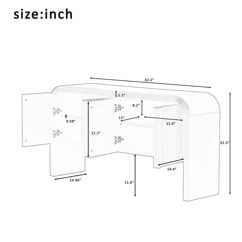 Credenza a righe da 63 pollici con 4 ante, armadio contenitore con ripiani regolabili 4L - ModernLuxe