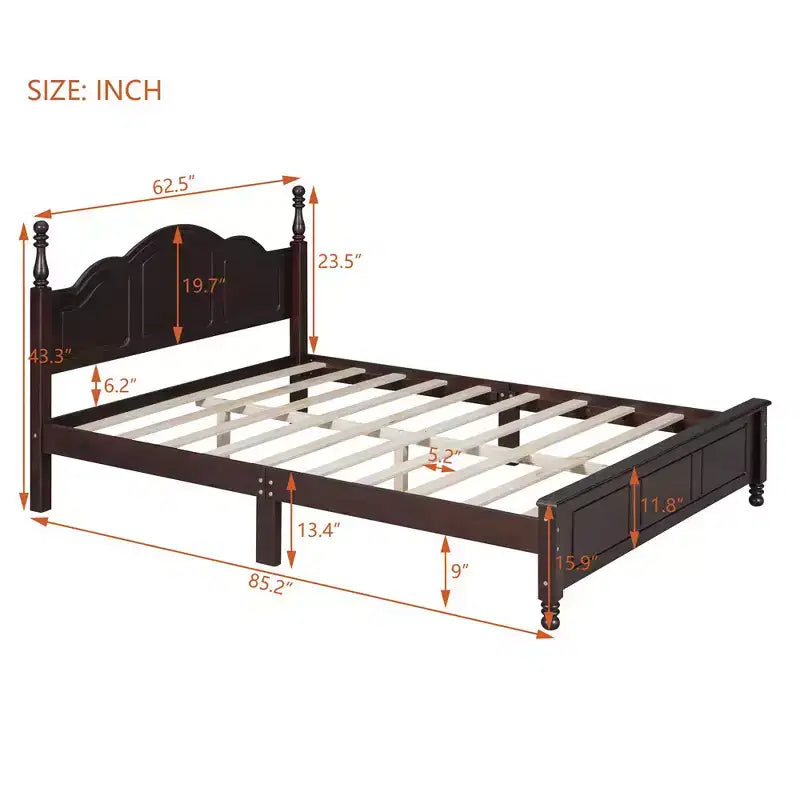 Struttura letto a piattaforma in legno matrimoniale Queen Size Stile retrò con doghe in legno Facilità di montaggio