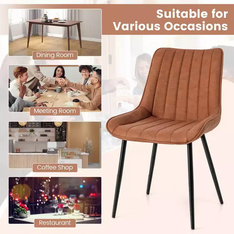Costway Set di 2 Sedie da Pranzo Imbottite con Gambe in Metallo e Sedile Imbottito Marrone/Grigio