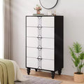 Whizmax Modern Wooden 5 Drawer Dresser with Vintage Pattern Design, Tall Dresser with Deep Drawers for Bedroom and Living Room, Black and White