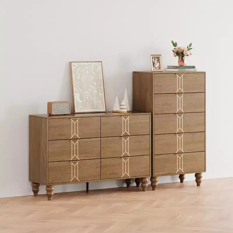 Cassettiera moderna in legno Whizmax a 5 cassetti con motivo vintage, cassettiera alta con cassetti profondi per camera da letto e soggiorno, bianco e nero