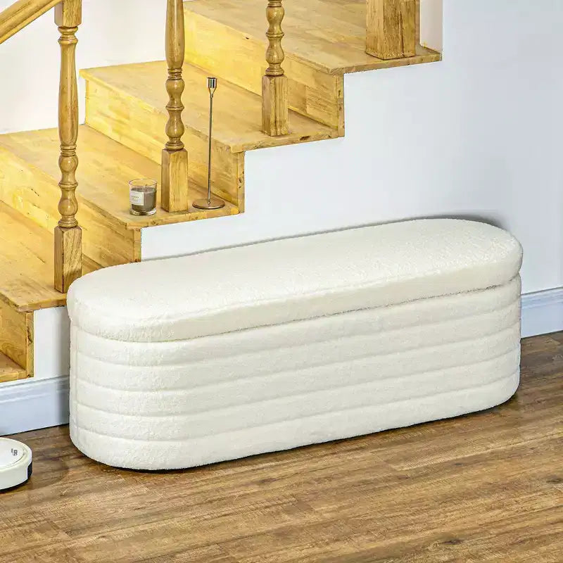 Panca da fondo letto HOMCOM, panca contenitore rivestita in pile Teddy con struttura in legno per soggiorno, ingresso, camera da letto, bianco crema