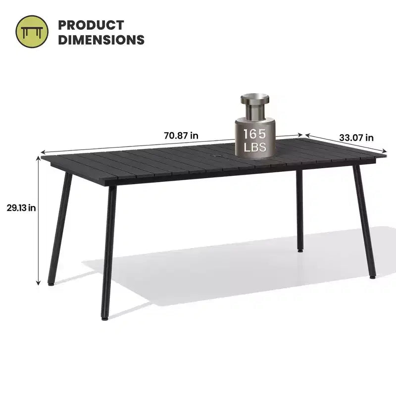 Crestlive Products Tavolo da Pranzo da Esterno per Patio Effetto Legno, Telaio in Alluminio, Foro per Ombrellone